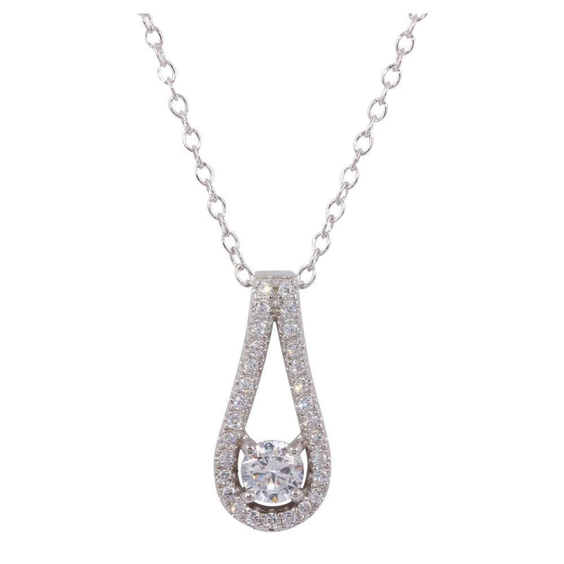Silver 925 Rhodium Plated Accent Necklace with CZ - BGP01241 | Silver Palace Inc.