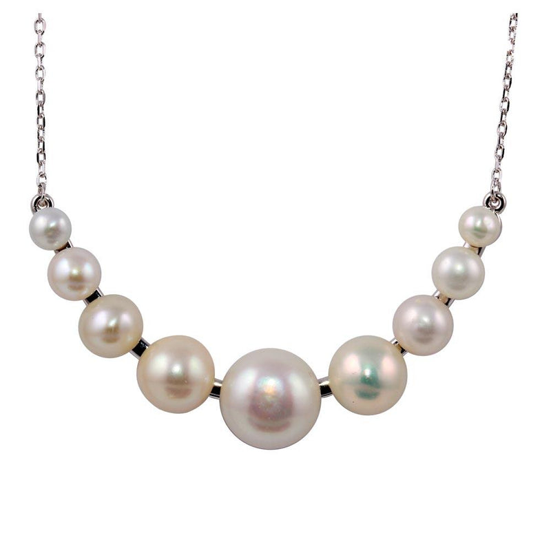 Silver 925 Rhodium Plated White Pearl Curve Pendant Necklace - BGP01244 | Silver Palace Inc.