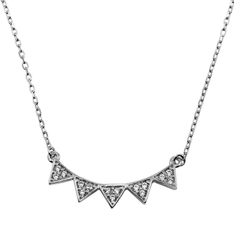 Silver 925 Rhodium Plated 5 CZ Encrusted Triangle Necklace - BGP01247 | Silver Palace Inc.