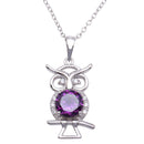 Silver 925 Rhodium Plated Purple CZ Owl Necklace - BGP01253 | Silver Palace Inc.