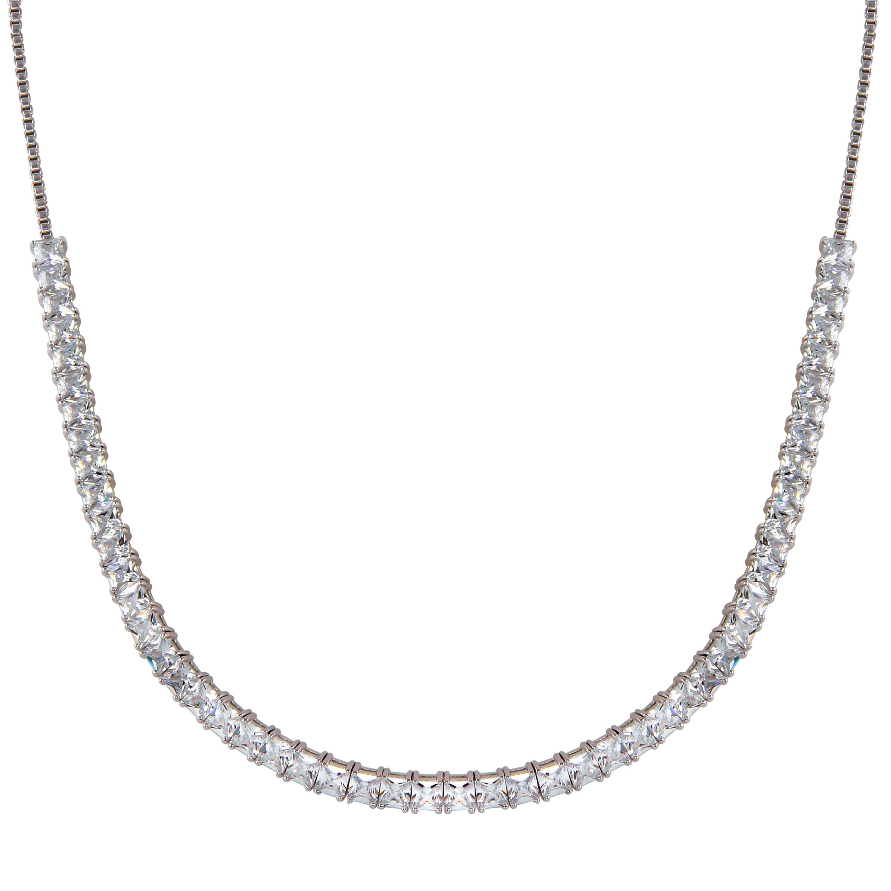 Rhodium Plated 925 Sterling Silver Adjustable CZ Bridal Tennis
