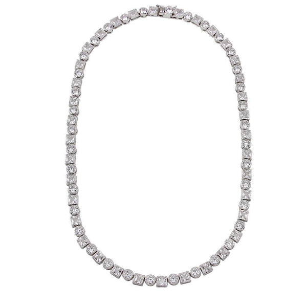 Silver 925 Rhodium Plated Round and Square CZ Infinity Necklace - BGP01259 | Silver Palace Inc.