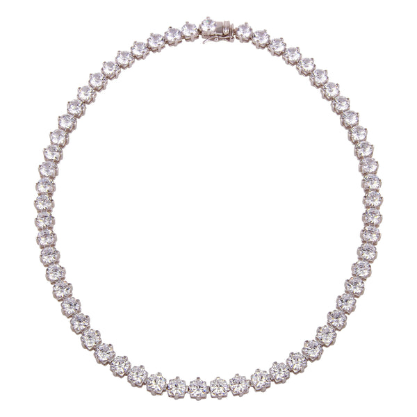 Silver 925 Rhodium Plated Tennis CZ Necklace - BGP01261 | Silver Palace Inc.