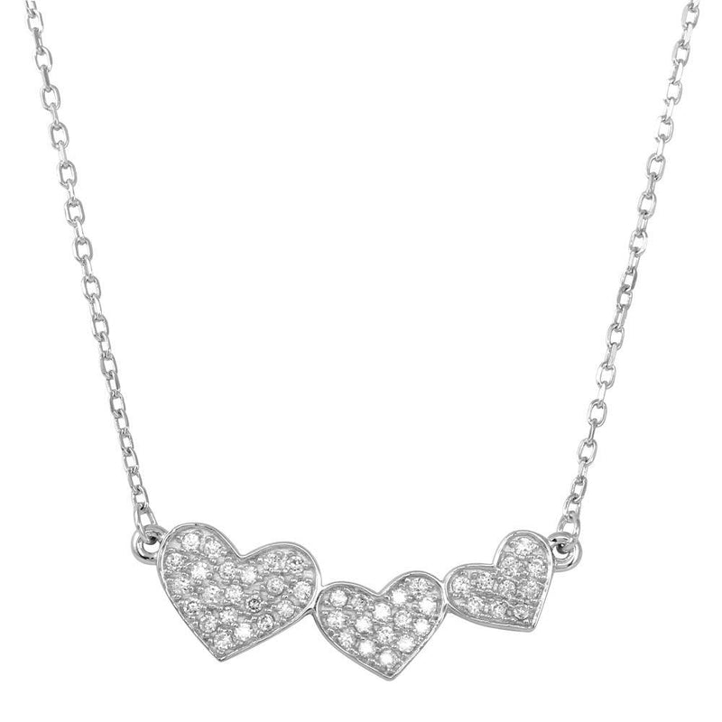 Silver 925 Rhodium Plated Triple Heart Pendant with CZ - BGP01266 | Silver Palace Inc.