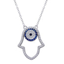 Silver 925 Rhodium Plated Hamsa Pendant Necklace with CZ - BGP01268 | Silver Palace Inc.