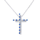 Silver 925 Rhodium Plated Double Cross Pendant with Blue CZ - BGP01272BLU | Silver Palace Inc.