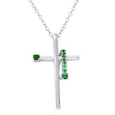 Silver 925 Rhodium Plated Green CZ Designed Cross Necklace - BGP01273GRN | Silver Palace Inc.