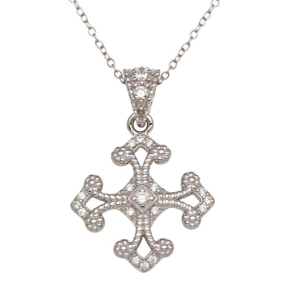 Silver 925 Rhodium Plated Cross Pendant with CZ - BGP01277 | Silver Palace Inc.