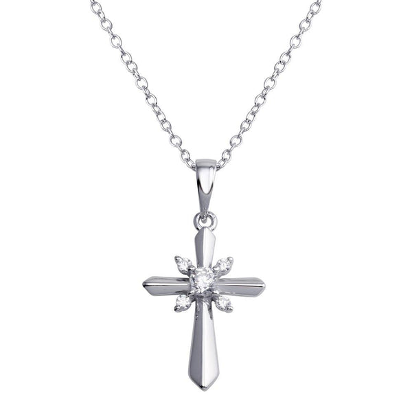 Silver 925 Rhodium Plated CZ Cross Necklace - BGP01288 | Silver Palace Inc.