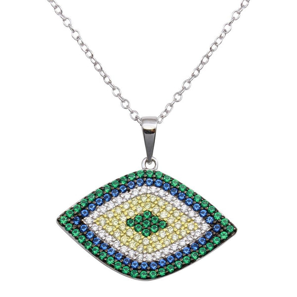 Silver 925 Rhodium Plated Multi Color Evil Eye Necklace - BGP01290 | Silver Palace Inc.