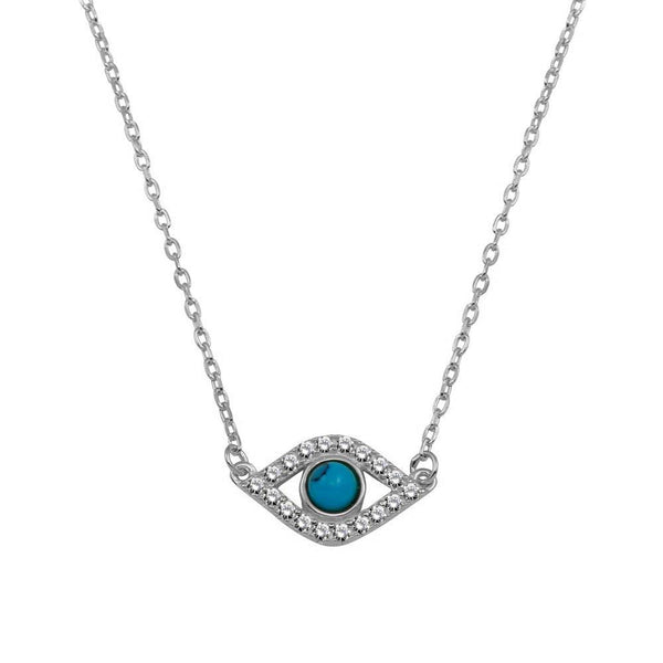 Silver 925 Rhodium Plated Evil Eye Necklace with CZ - BGP01294RH | Silver Palace Inc.