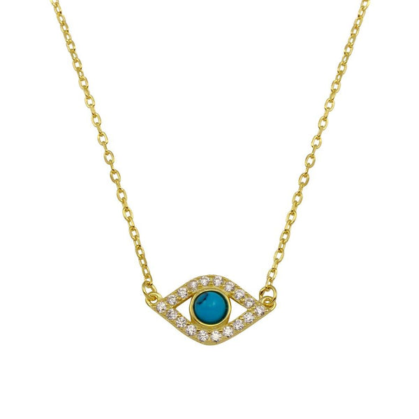 Silver 925 Gold Plated Evil Eye Necklace with CZ - BGP01294GP | Silver Palace Inc.