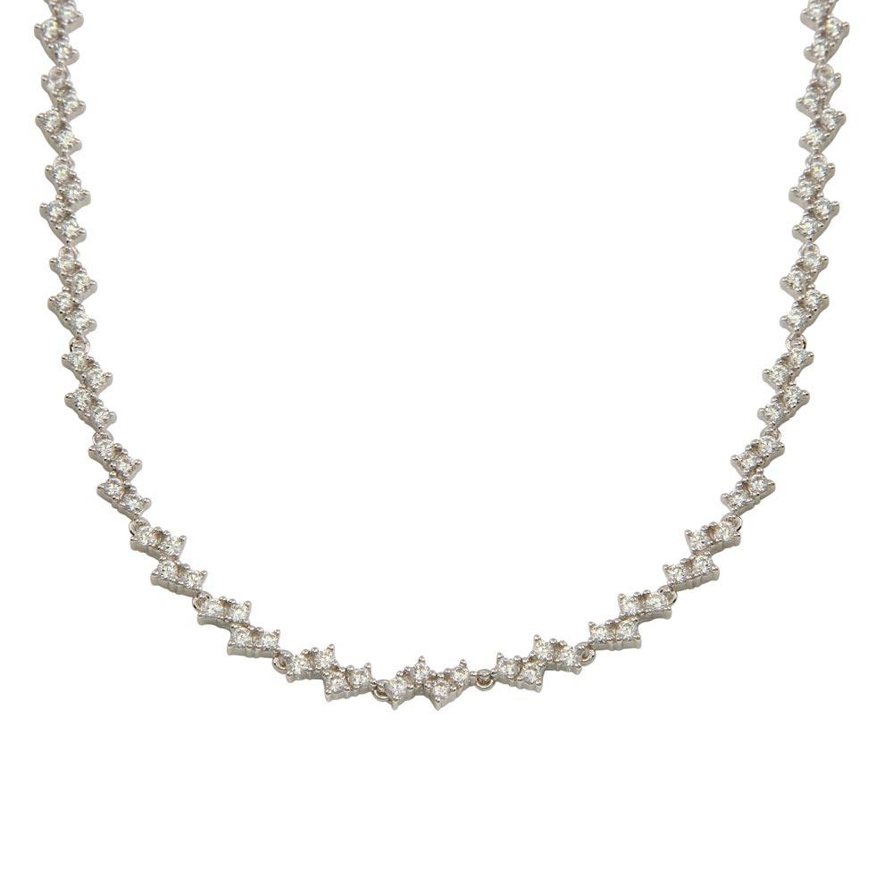 Silver 925 Rhodium Plated Zig Zag CZ Tennis Necklace - BGP01301 | Silver Palace Inc.