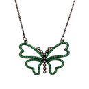 Silver 925 Black Rhodium Plated Green CZ Butterfly Pendant Necklace - BGP01304 | Silver Palace Inc.