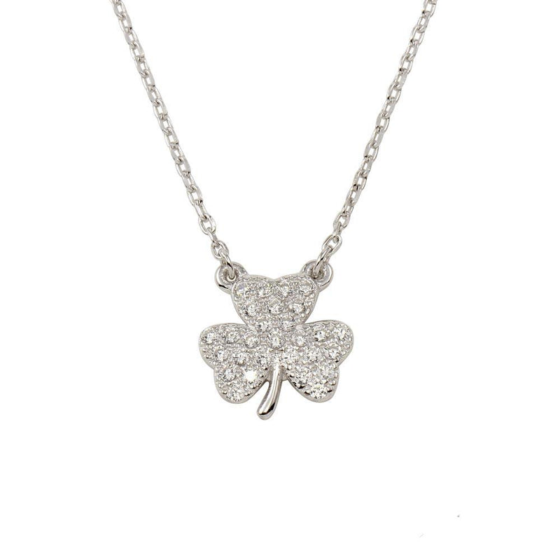 Silver 925 Rhodium Plated 925 Clover Necklace CZ Necklace - BGP01307 | Silver Palace Inc.