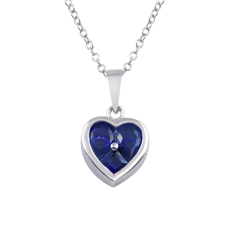 Silver 925 Rhodium Plated Heart Blue CZ Necklace - BGP01312BLU | Silver Palace Inc.