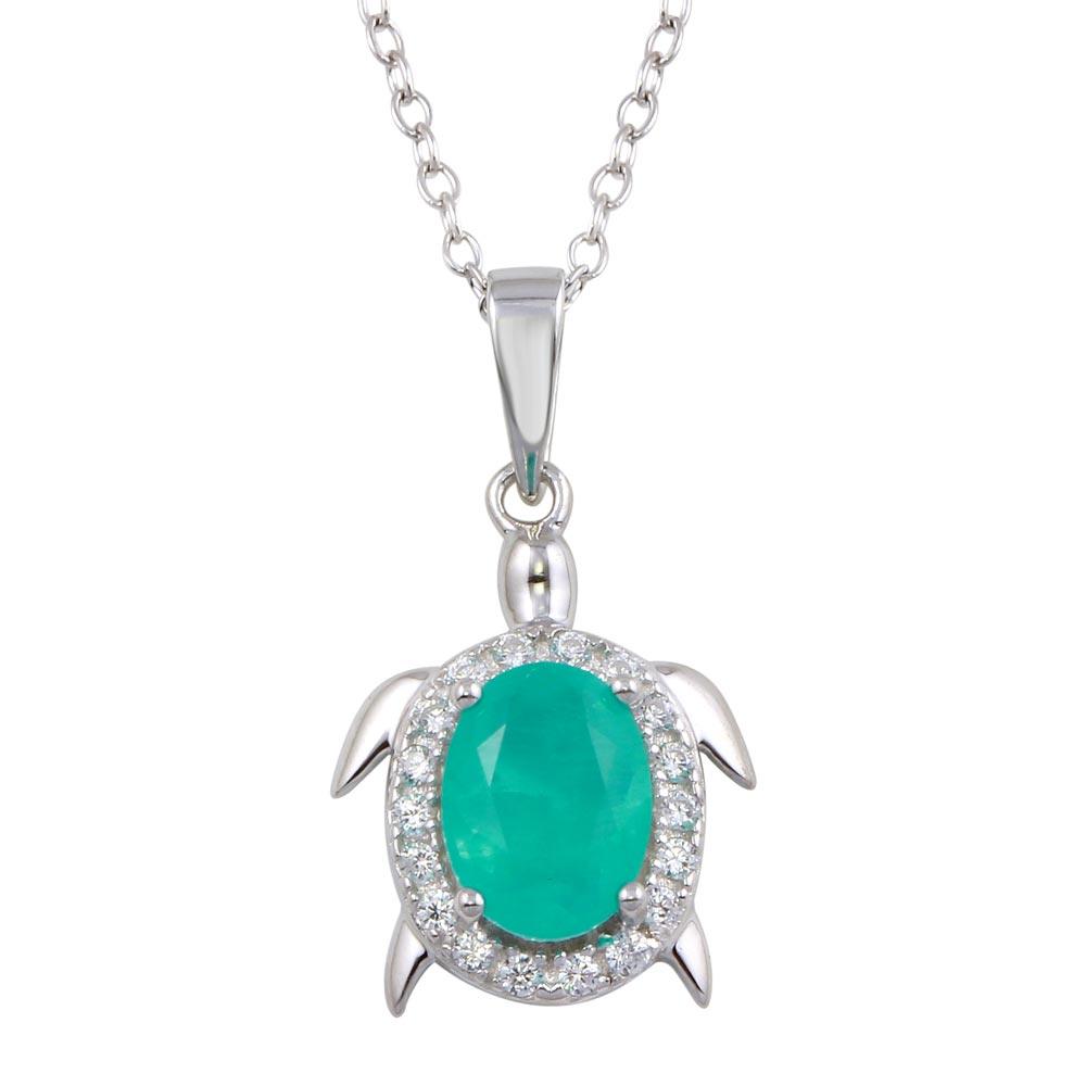 Silver 925 Turtle Pendant Necklace with Light Blue CZ - BGP01320 | Silver Palace Inc.