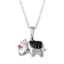 Silver 925 Rhodium Plated Black and Pink CZ Elephant Pendant Necklace - BGP01323 | Silver Palace Inc.