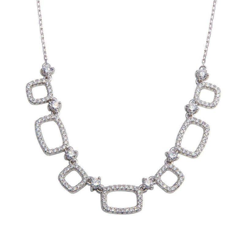 Silver 925 Rhodium Plated 5 Open Square CZ Necklace - BGP01325 | Silver Palace Inc.