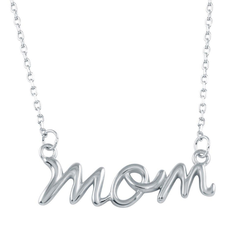 Silver 925 Rhodium Plated Script Mom Necklace - BGP01326 | Silver Palace Inc.