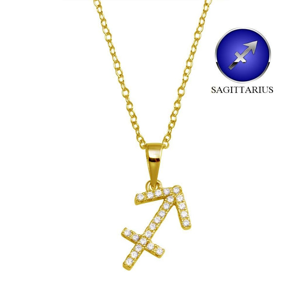 Silver 925 Gold Plated Sagittarius CZ Zodiac Sign Necklace - BGP01330GP | Silver Palace Inc.