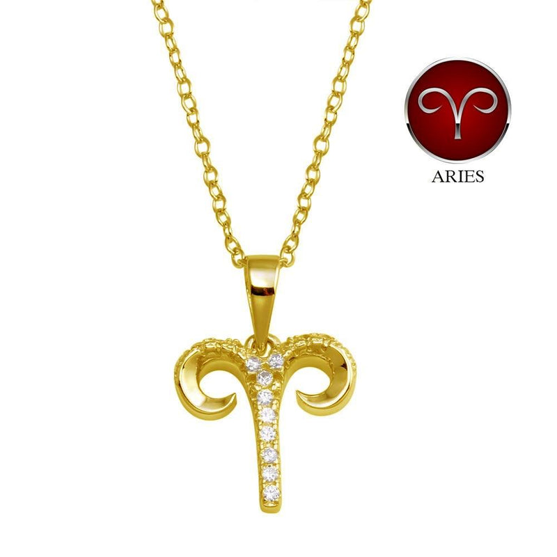 Silver 925 Gold Plated Aries CZ Zodiac Sign Necklace - BGP01333GP | Silver Palace Inc.