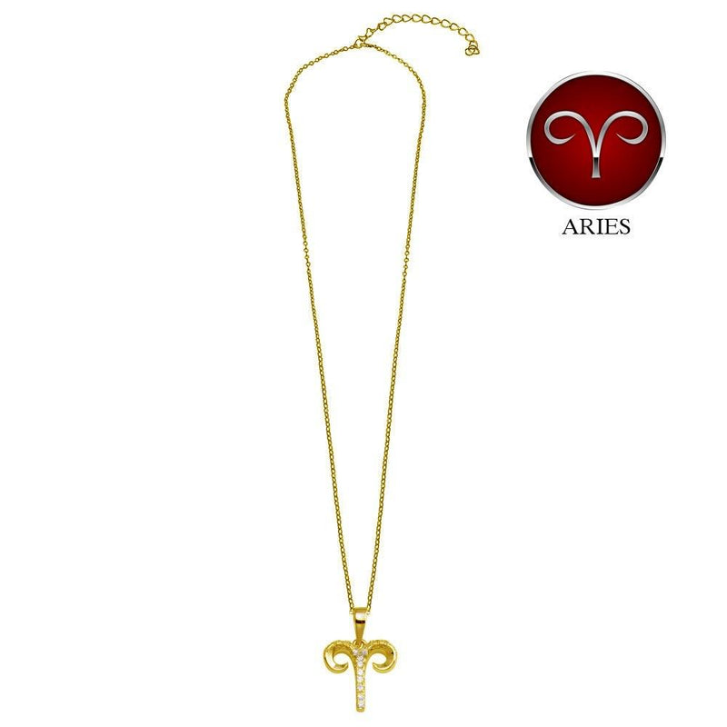 Gold Plated 925 Sterling Silver Aries CZ Zodiac Sign Necklace - BGP01333GP