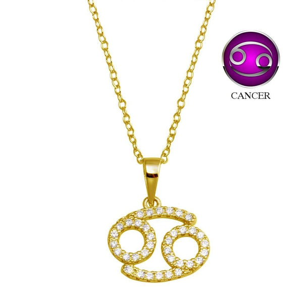 Silver 925 Gold Plated Cancer CZ Zodiac Sign Necklace - BGP01335GP | Silver Palace Inc.