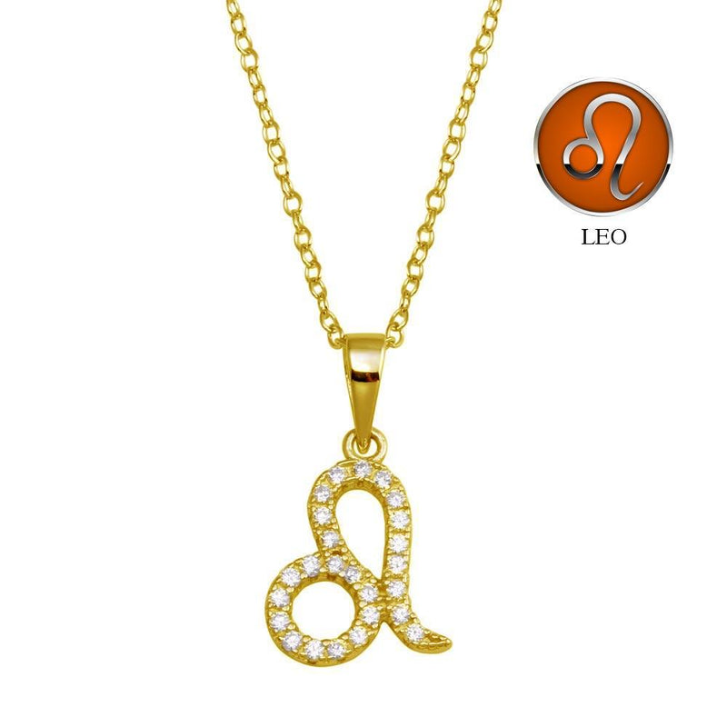 Silver 925 Gold Plated Leo CZ Zodiac Sign Necklace - BGP01336GP | Silver Palace Inc.