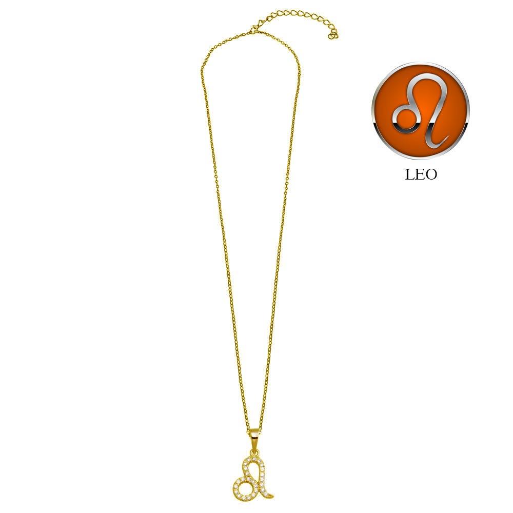 Gold Plated 925 Sterling Silver Leo CZ Zodiac Sign Necklace