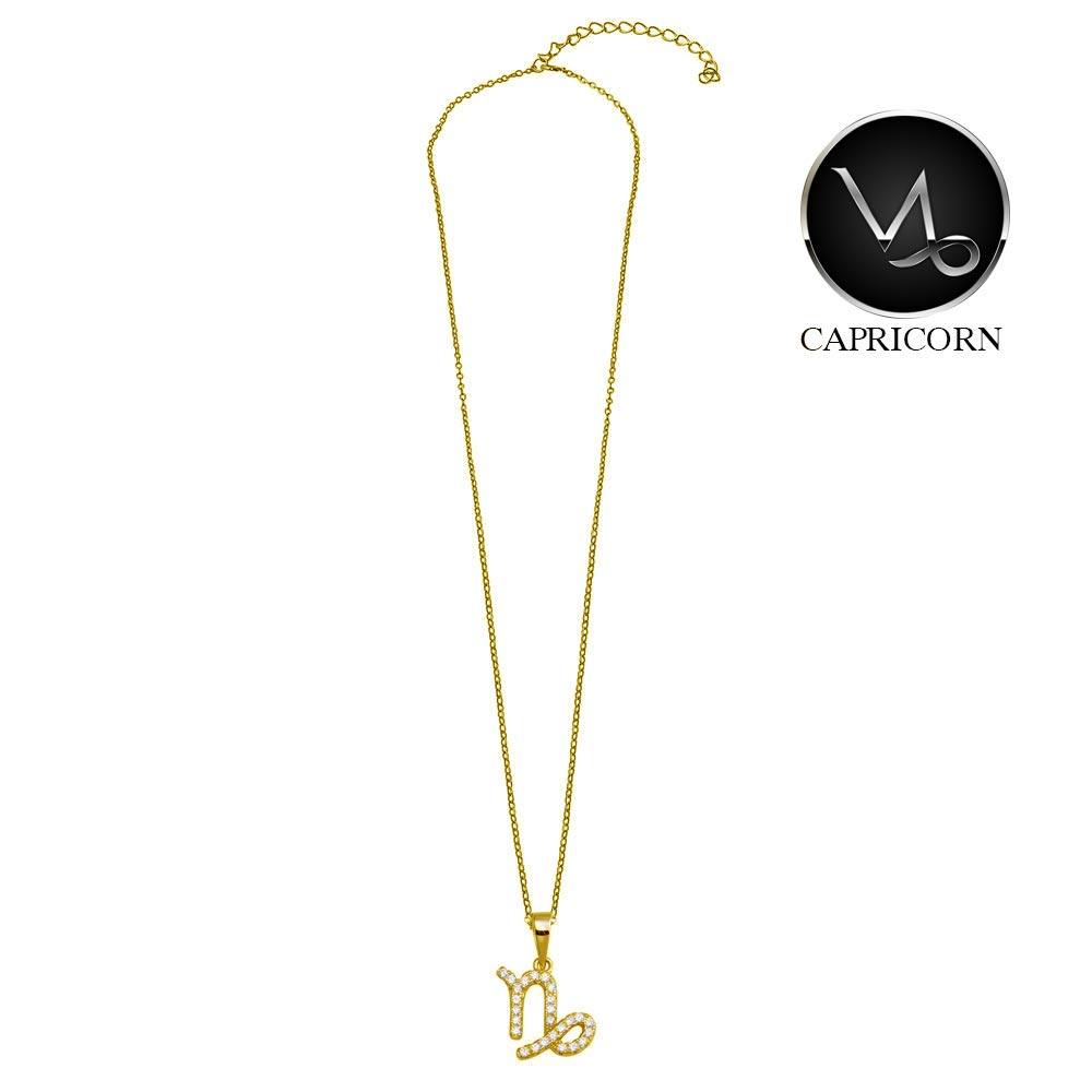 Collar con el signo del zodiaco Capricornio en plata de ley 925 bañado en oro y circonita cúbica - BGP01339GP