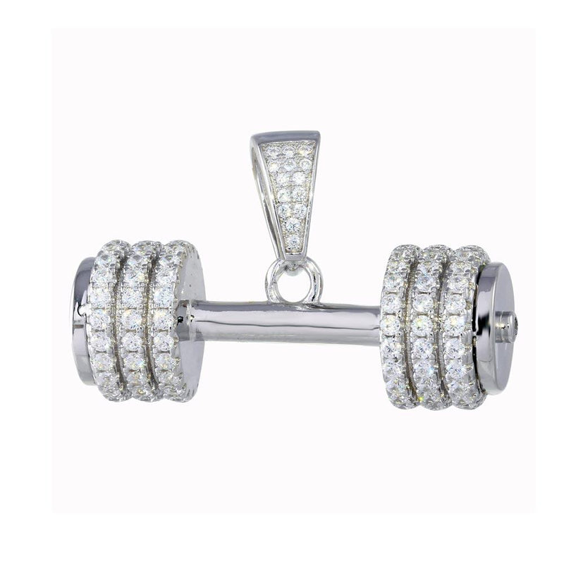 Silver 925 Rhodium Plated Dumbbell CZ Pendant - BGP01341 | Silver Palace Inc.