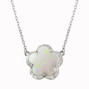 Silver 925 Rhodium Plated Opal and CZ Flower Necklace - BGP01343 | Silver Palace Inc.