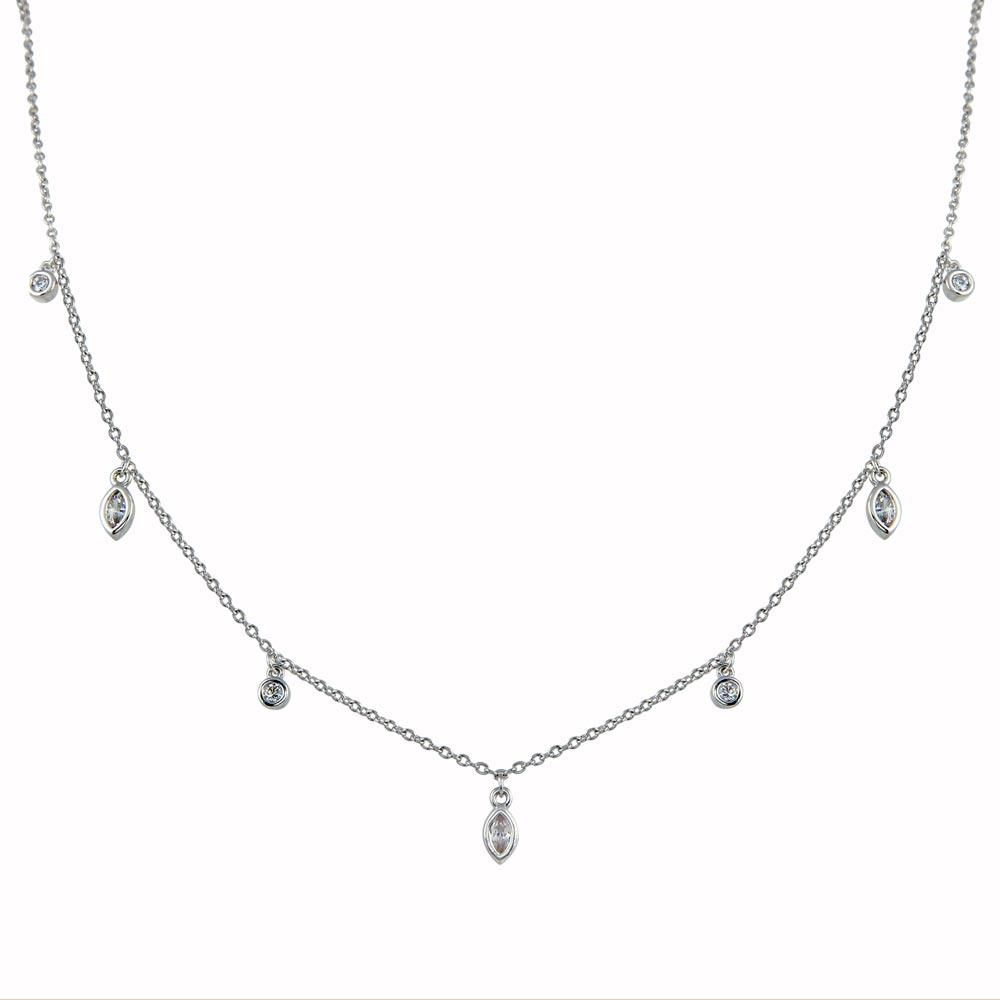 Silver 925 Rhodium Plated Round and Marquise Shape CZ Charm Necklace - BGP01345 | Silver Palace Inc.