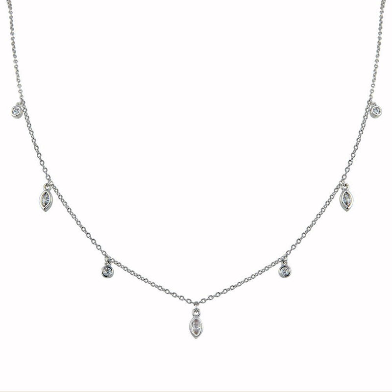 Silver 925 Rhodium Plated Round and Marquise Shape CZ Charm Necklace - BGP01345 | Silver Palace Inc.