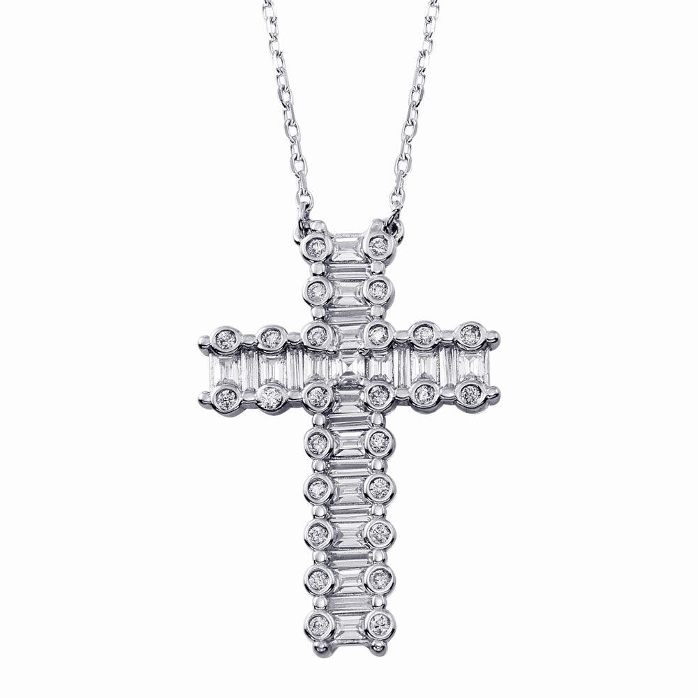Silver 925 Rhodium Plated CZ Cross Necklace -BGP01346 | Silver Palace Inc.