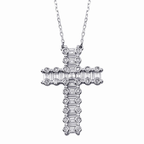 Silver 925 Rhodium Plated CZ Cross Necklace -BGP01346 | Silver Palace Inc.