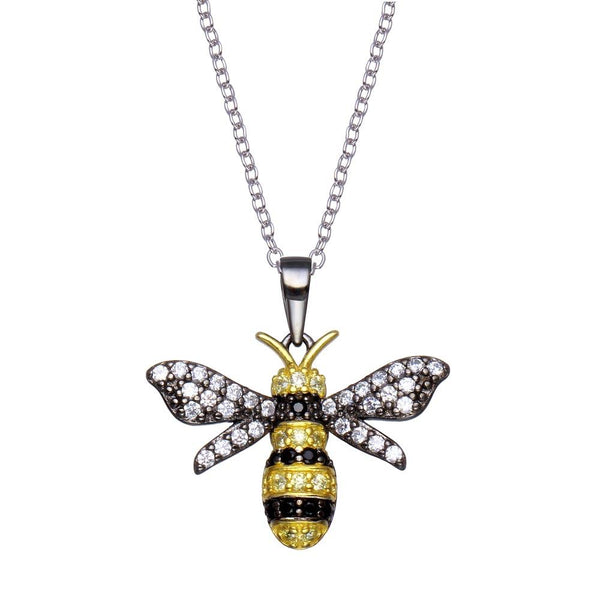 Silver 925 Rhodium Plated BumbleBee CZ Necklace - BGP01359 | Silver Palace Inc.