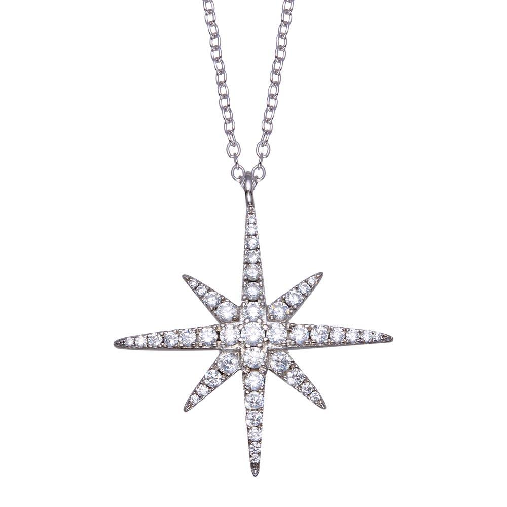 Silver 925 Rhodium Plated Snow Flakes CZ Necklace - BGP01361 | Silver Palace Inc.