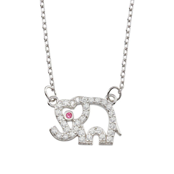 Silver 925 Rhodium Plated Outline Elephant CZ Necklace - BGP01366 | Silver Palace Inc.