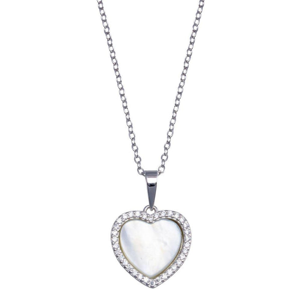 Silver 925  Rhodium Plated Heart Mother of Pearl Necklace - BGP01387 | Silver Palace Inc.