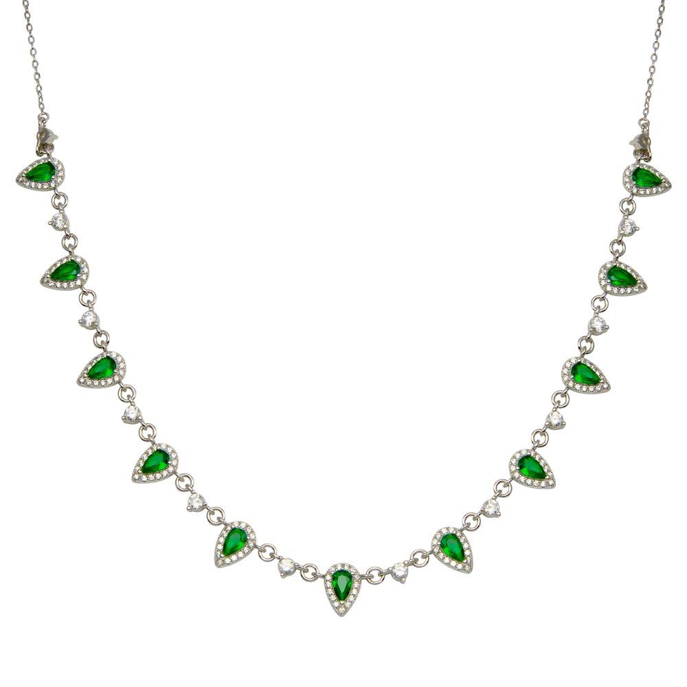 Silver 925 Silver Green and Clear Multi CZ Necklace - BGP01389 | Silver Palace Inc.