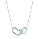 Rhodium Plated 925 Sterling Silver Double CZ Heart Necklace - BGP01396 | Silver Palace Inc.