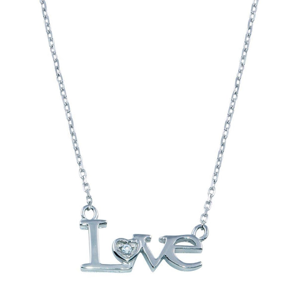 Silver 925 Rhodium Plated CZ LOVE Necklace - BGP01398 | Silver Palace Inc.