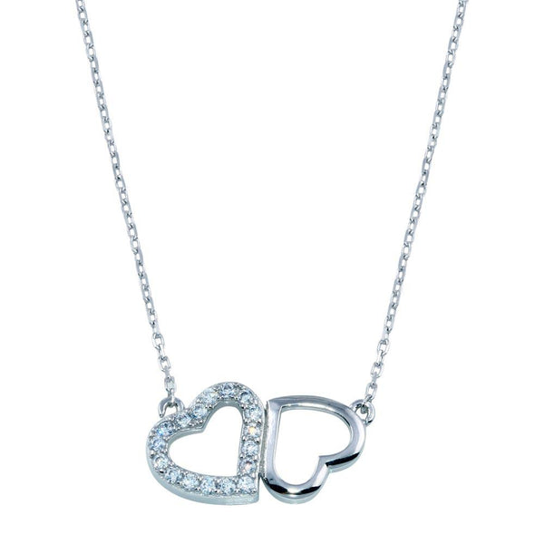 Silver 925 Rhodium Plated CZ Twin Hearts Necklace - BGP01399 | Silver Palace Inc.