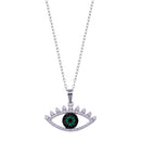 Rhodium Plated 925 Sterling Silver Clear Green CZ Evil Eye Necklace - BGP01400 | Silver Palace Inc.