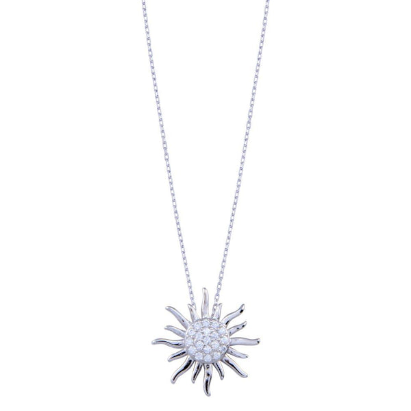 Silver 925 Rhodium Plated Clear CZ Sun Necklace - BGP01403 | Silver Palace Inc.