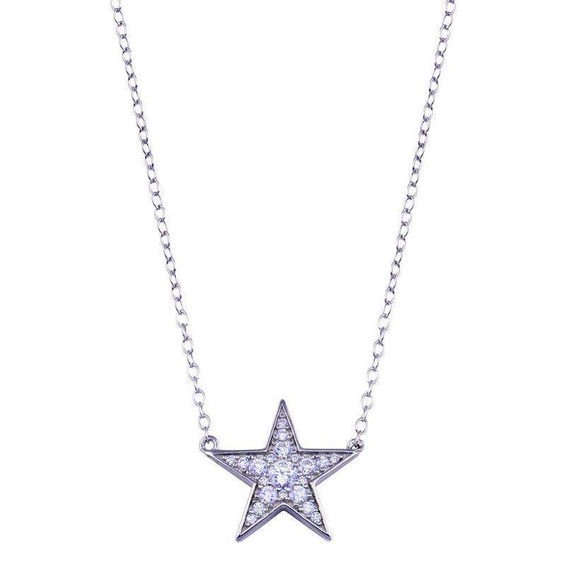 Silver 925 Rhodium Plated Clear CZ Star Necklace - BGP01410 | Silver Palace Inc.