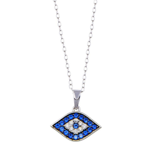 Silver 925 Rhodium Plated  Evil Eye Blue and Clear CZ Necklace - BGP01411 | Silver Palace Inc.