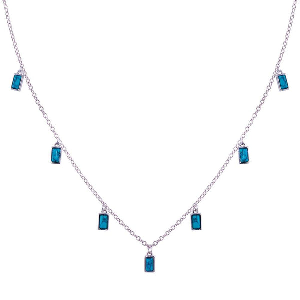 Rhodium Plated 925 Sterling Silver Turquoise Charms Necklace - BGP01422 | Silver Palace Inc.